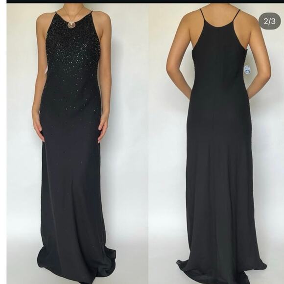 Vintage 90s Chelsea Nites Black Beaded Evening Gown - Picture 7 of 9